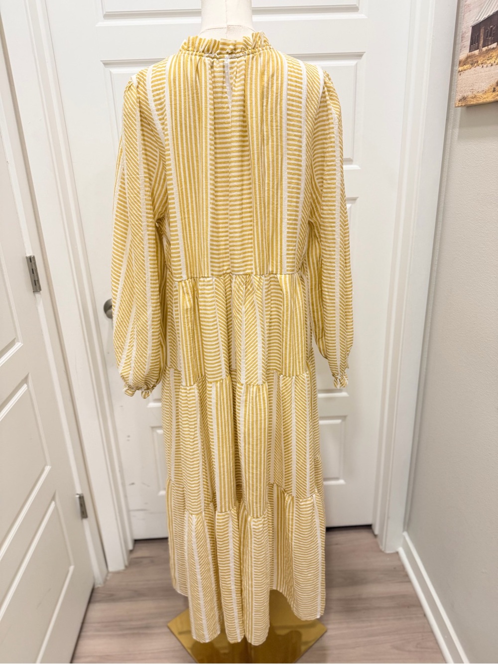 Polagram Yellow and White Striped Tiered Maxi Dress with Tassel Tie - Picture 4 of 8